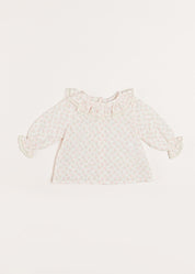 Tilly Floral Print Ruffle Collar Long Sleeve Blouse in Pink (1-6mths) Blouses  from Pepa London