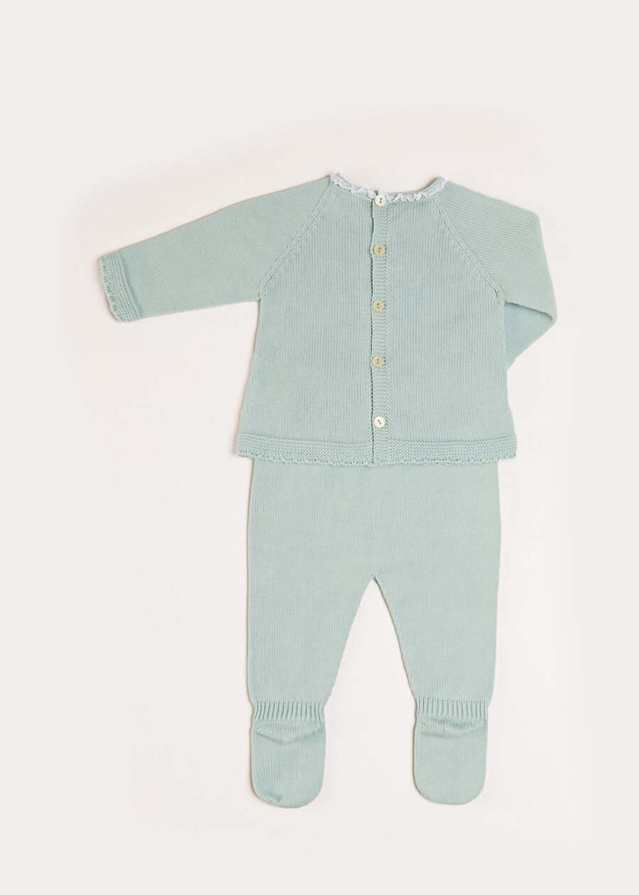 Lace Trim Knitted Set in Green (1-12mths) Knitted Sets from Pepa London
