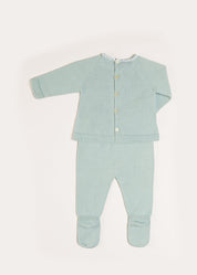 Lace Trim Knitted Set in Green (1-12mths) Knitted Sets from Pepa London