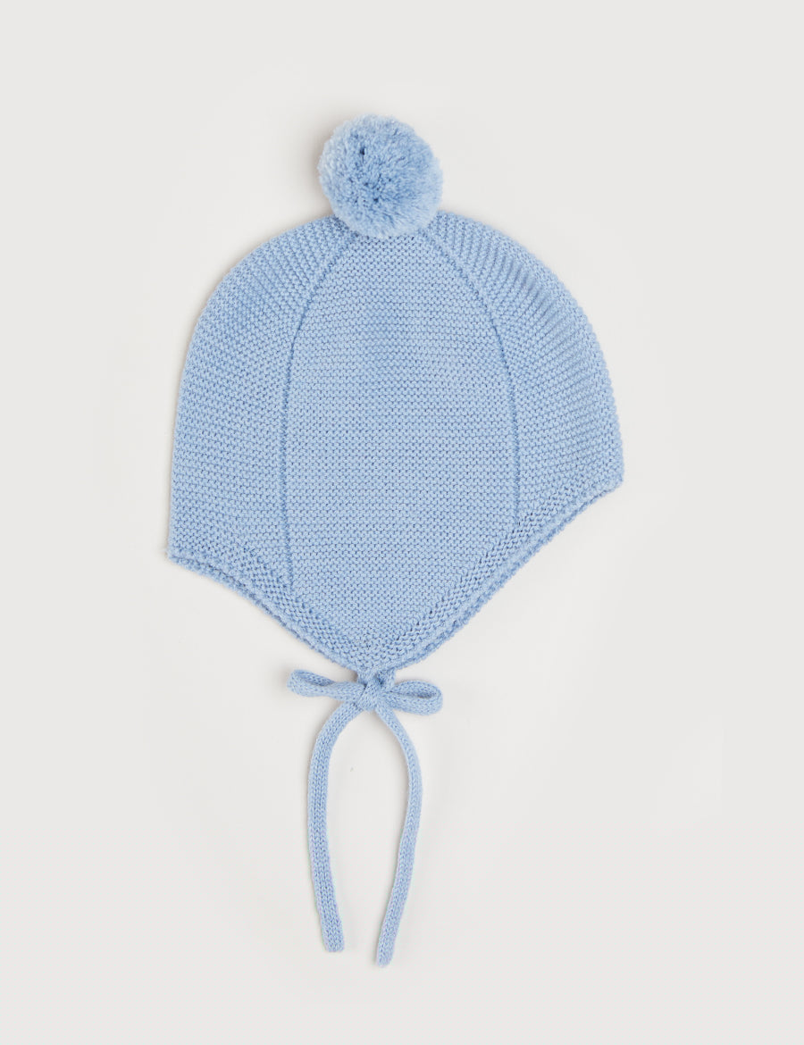 Merino Wool Pom Pom Hat In Blue (S-L) KNITWWEAR from Pepa London