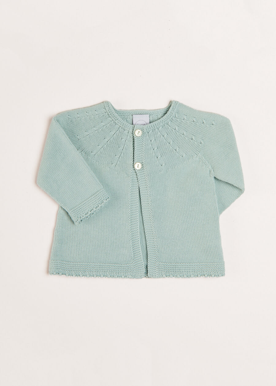 Openwork Detail Baby Cardigan in Green (1-12mths) Knitwear from Pepa London