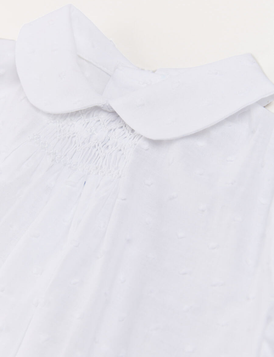 Plumetti Hand Smocked Short Sleeve Blouse in White (1-6mths) Blouses  from Pepa London