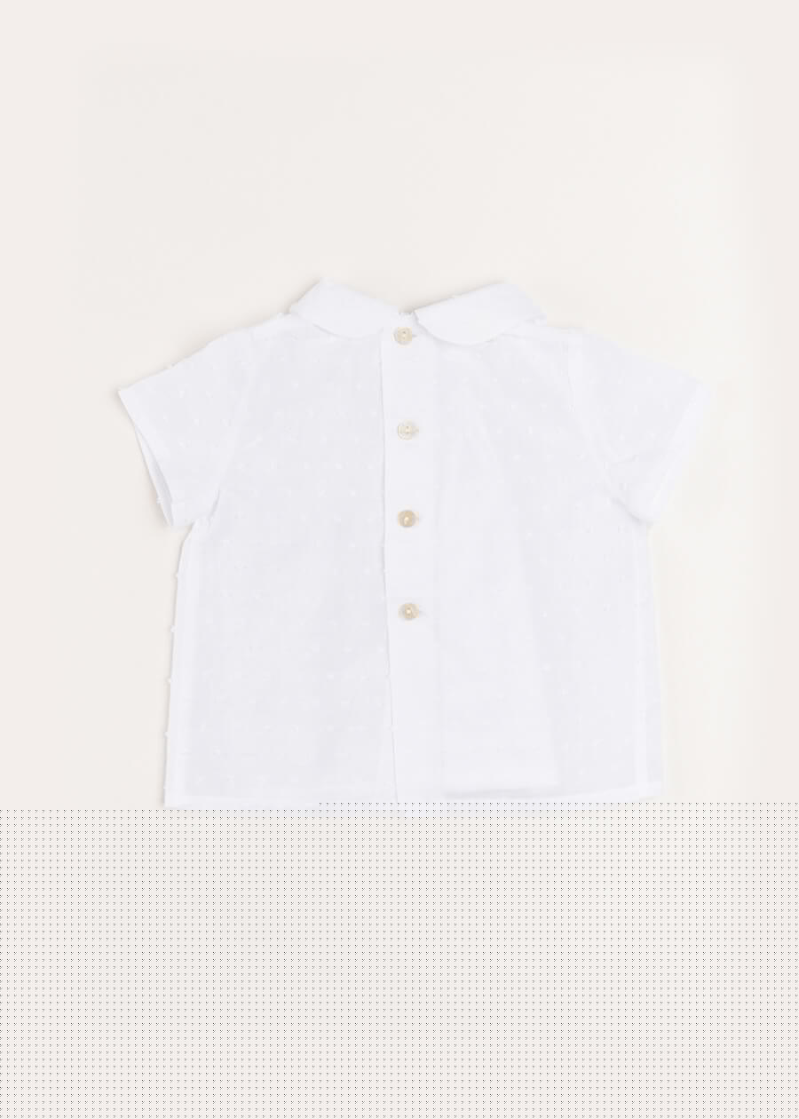 Plumetti Hand Smocked Short Sleeve Blouse in White (1-6mths) Blouses  from Pepa London
