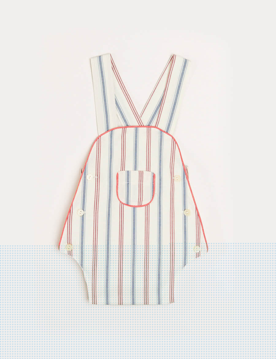 Striped Pocket Front Dungaree Romper in Red (3-18mths) Rompers  from Pepa London