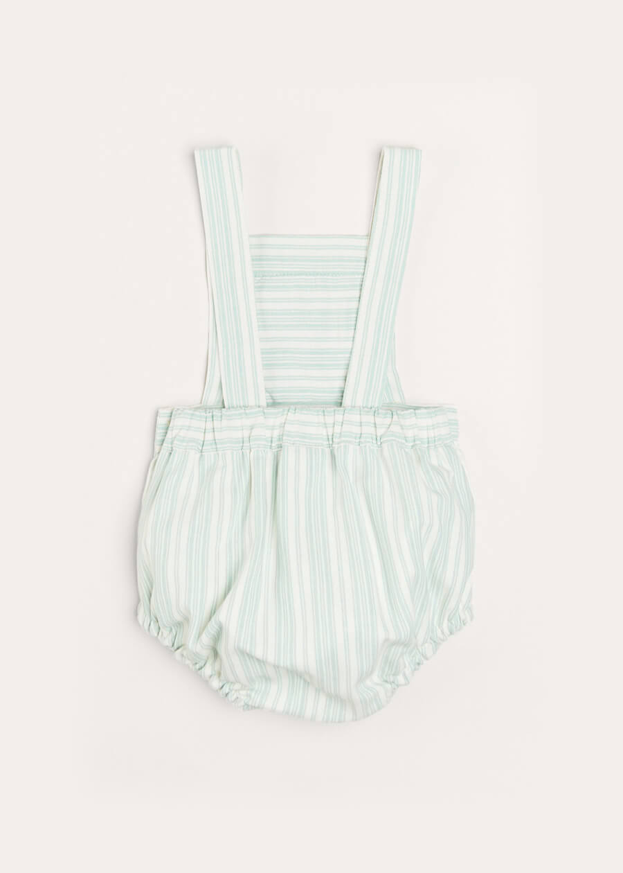 Striped Smocked Detail Dungaree Romper in Green (3-18mths) Rompers  from Pepa London