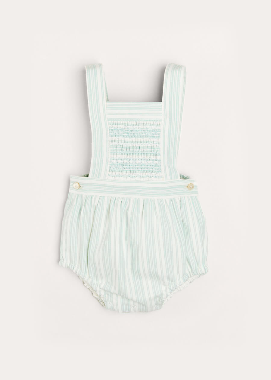 Striped Smocked Detail Dungaree Romper in Green (3-18mths) Rompers  from Pepa London
