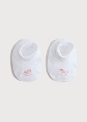 Newborn Booties With Rocking Horse Embroidery Pink (1-3mths) Knitted Accessories  from Pepa London