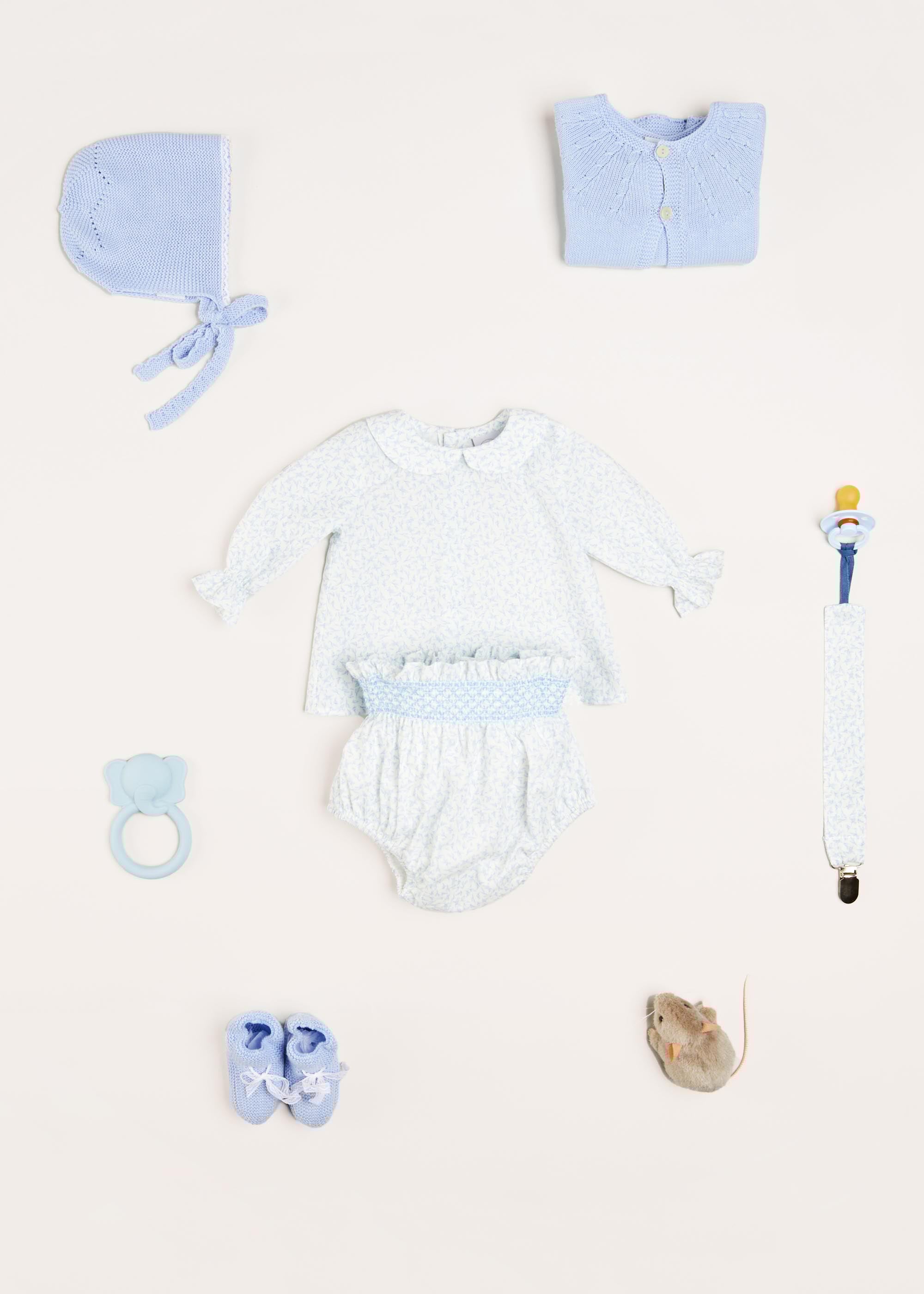 Elsie Floral Print Peter Pan Collar Long Sleeve Blouse in Blue (1-6mths) BLOUSES from Pepa London