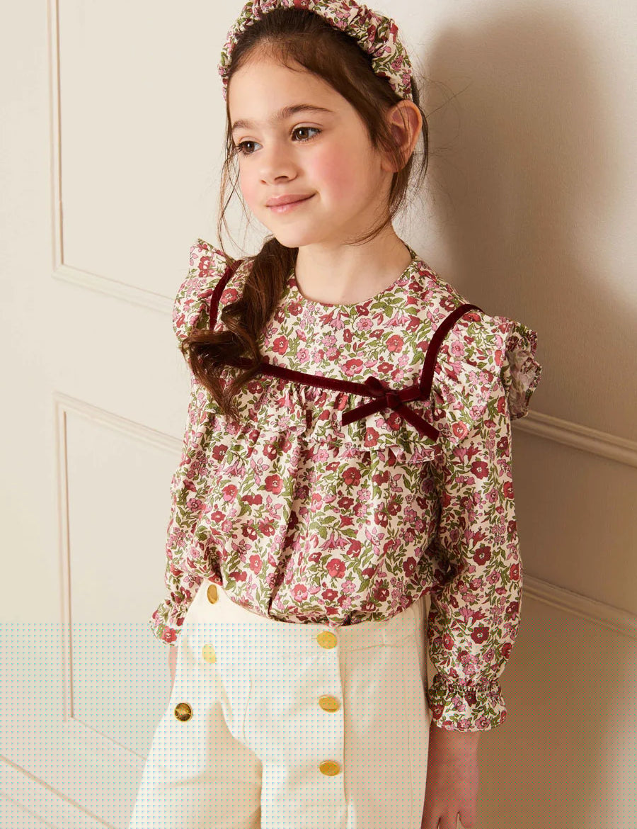 Daphne Floral Long Sleeve Blouse in Pink (12mths-10yrs) Blouses  from Pepa London