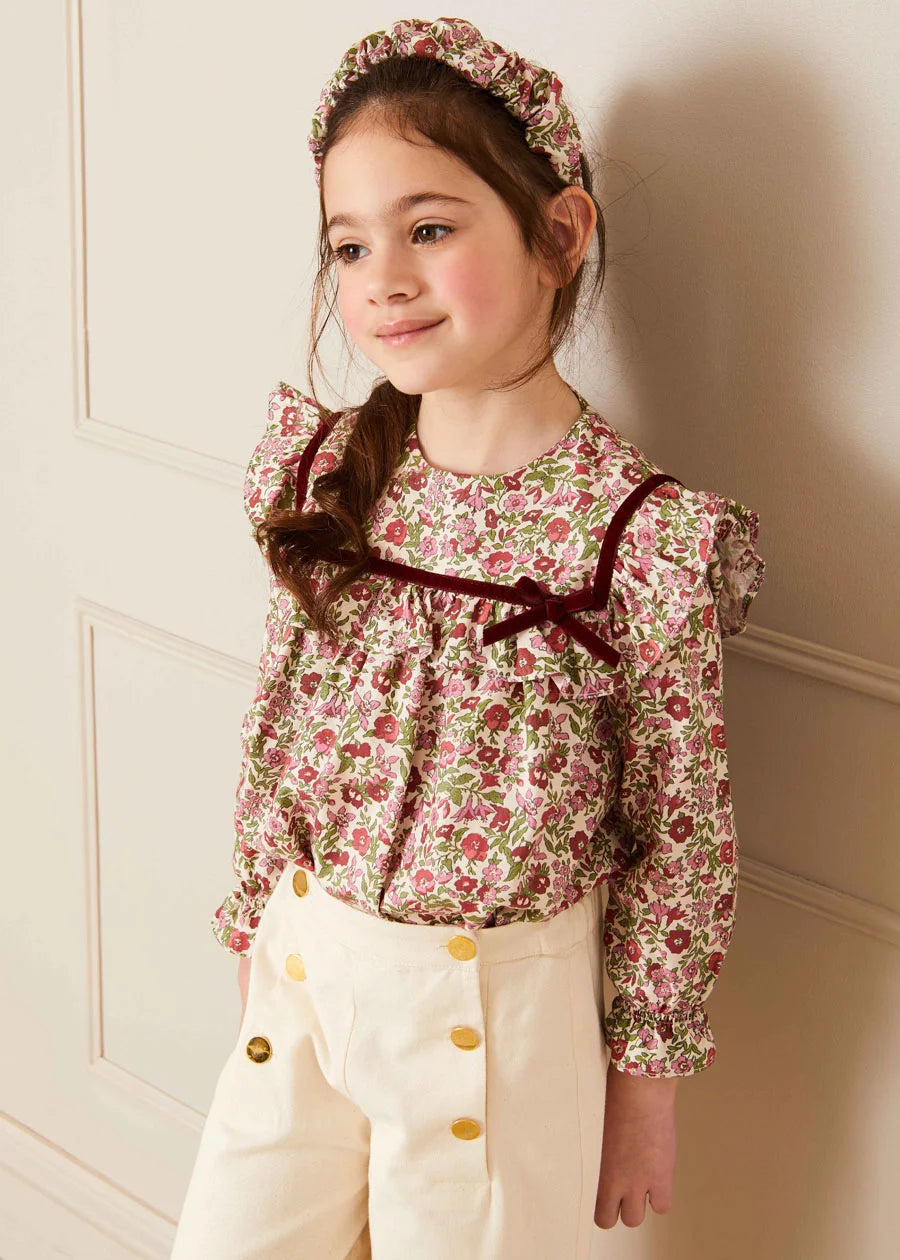 Daphne Floral Long Sleeve Blouse in Pink (12mths-10yrs) Blouses  from Pepa London