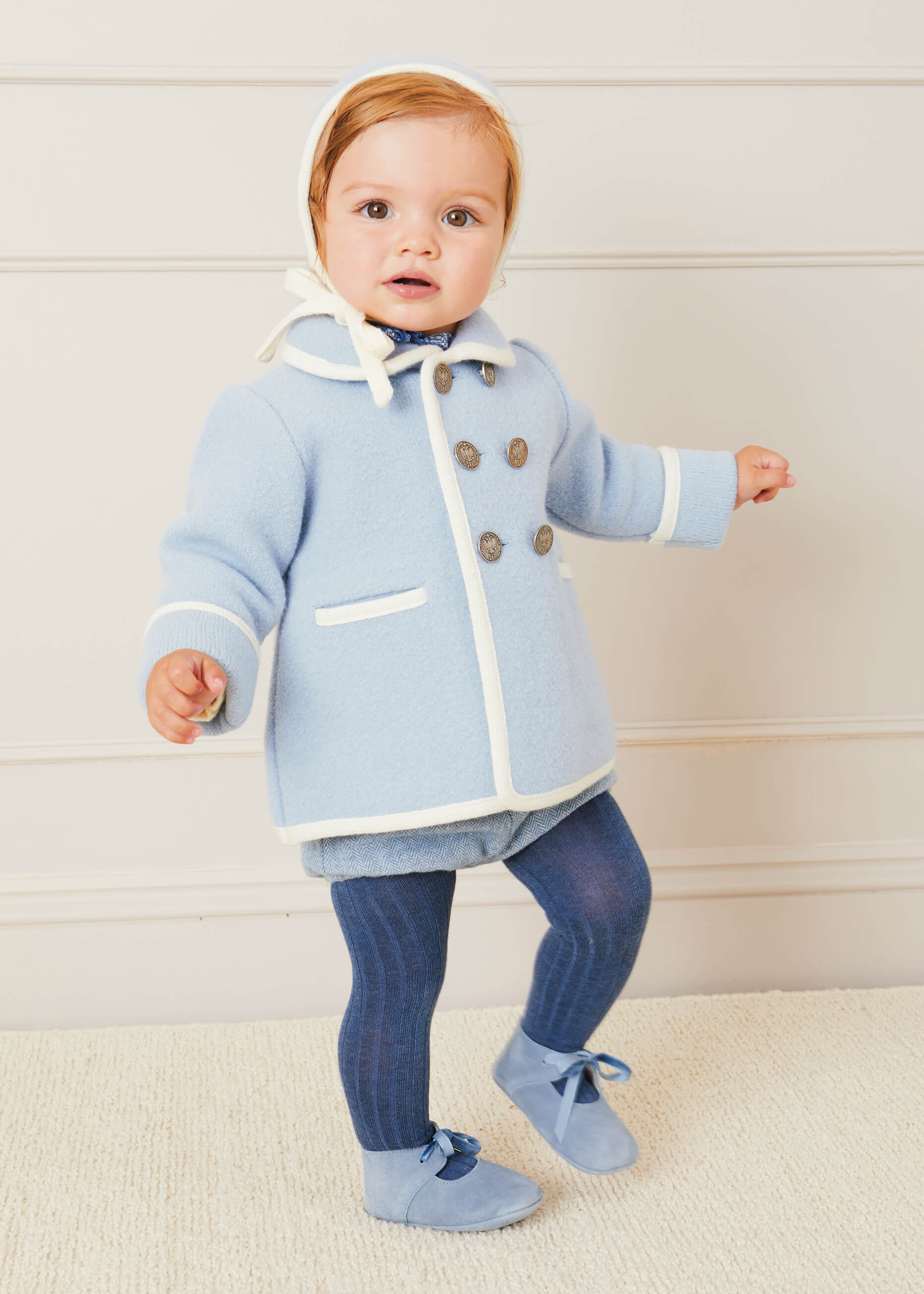 Austrian Double Breasted Wool Baby Coat in Baby Blue (6mths-4yrs) Coats from Pepa London