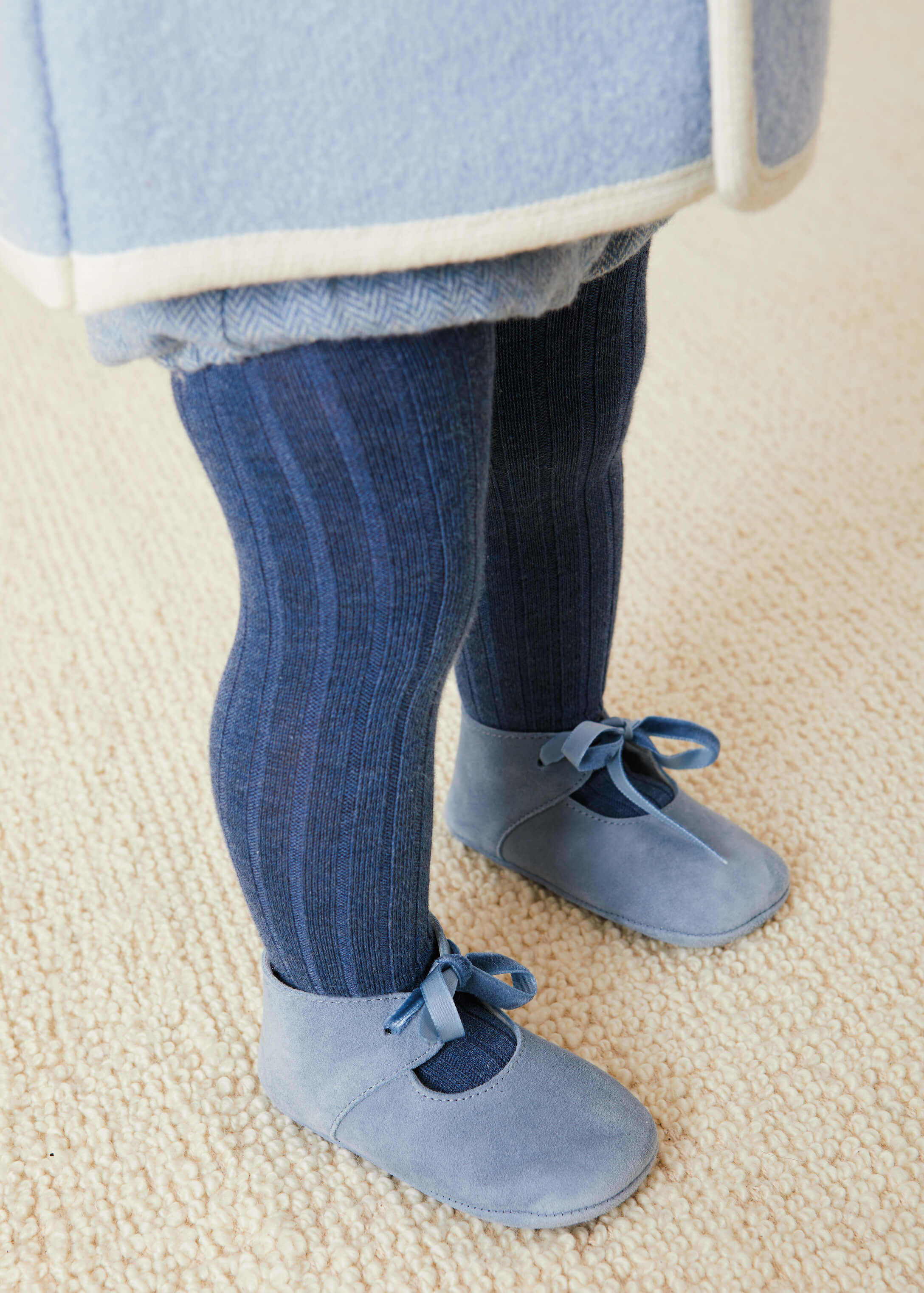 Suede Velvet Ribbon Pram Shoes in Blue (17-21 EU) Shoes from Pepa London