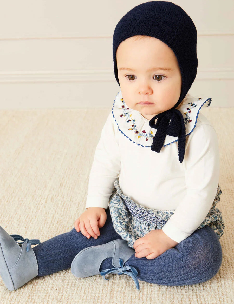 Openwork Knitted Bonnet in Navy (S-L) Bonnets from Pepa London