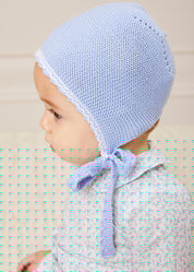 Lace Detail Knitted Bonnet in Blue (1-6mths) Knitted Accessories  from Pepa London