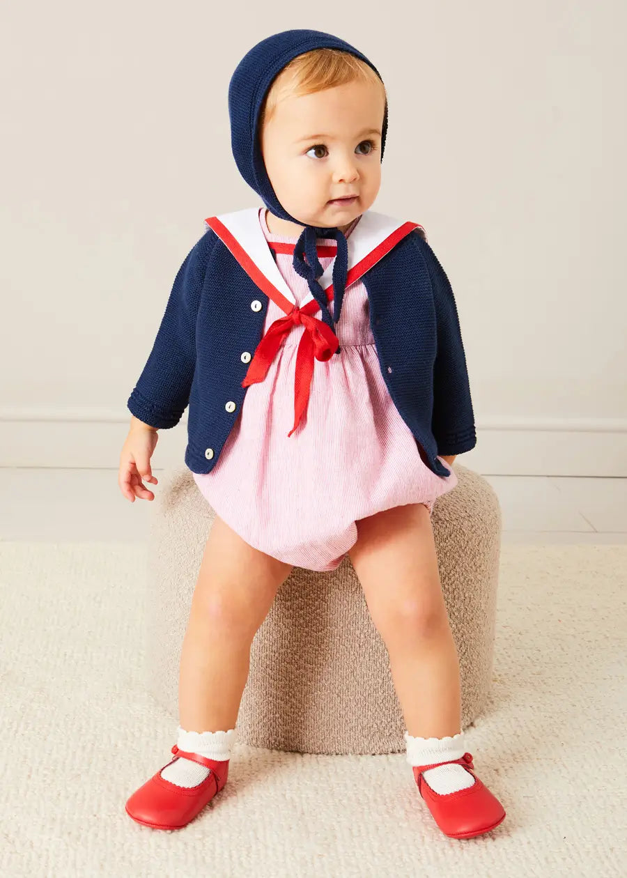 Openwork Knitted Bonnet in Navy (S-L) Knitted Accessories from Pepa London