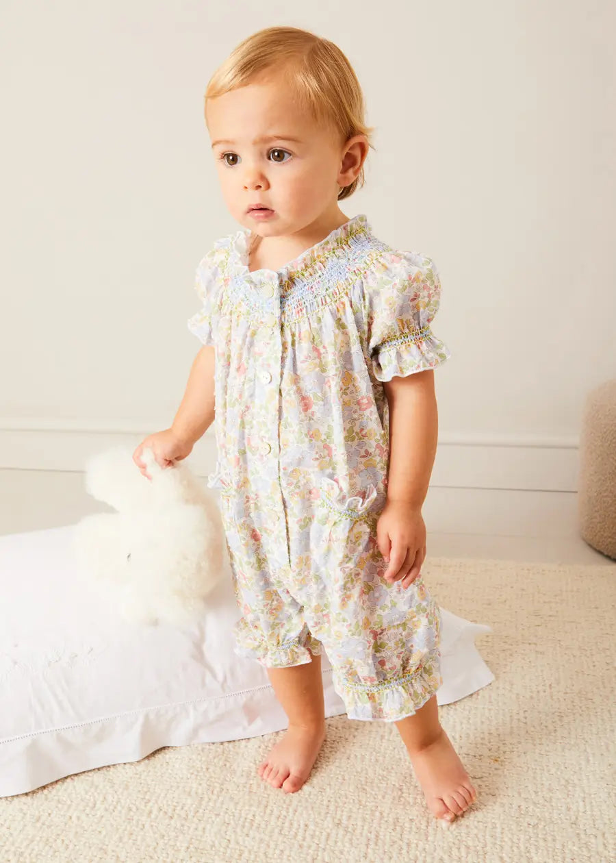 Clara Floral All-In-One Pyjamas in Green (9mths-2yrs) NIGHTWEAR from Pepa London