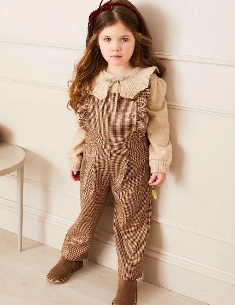 Chester Puppytooth Dungarees in Caramel (4-10yrs) Dungarees  from Pepa London