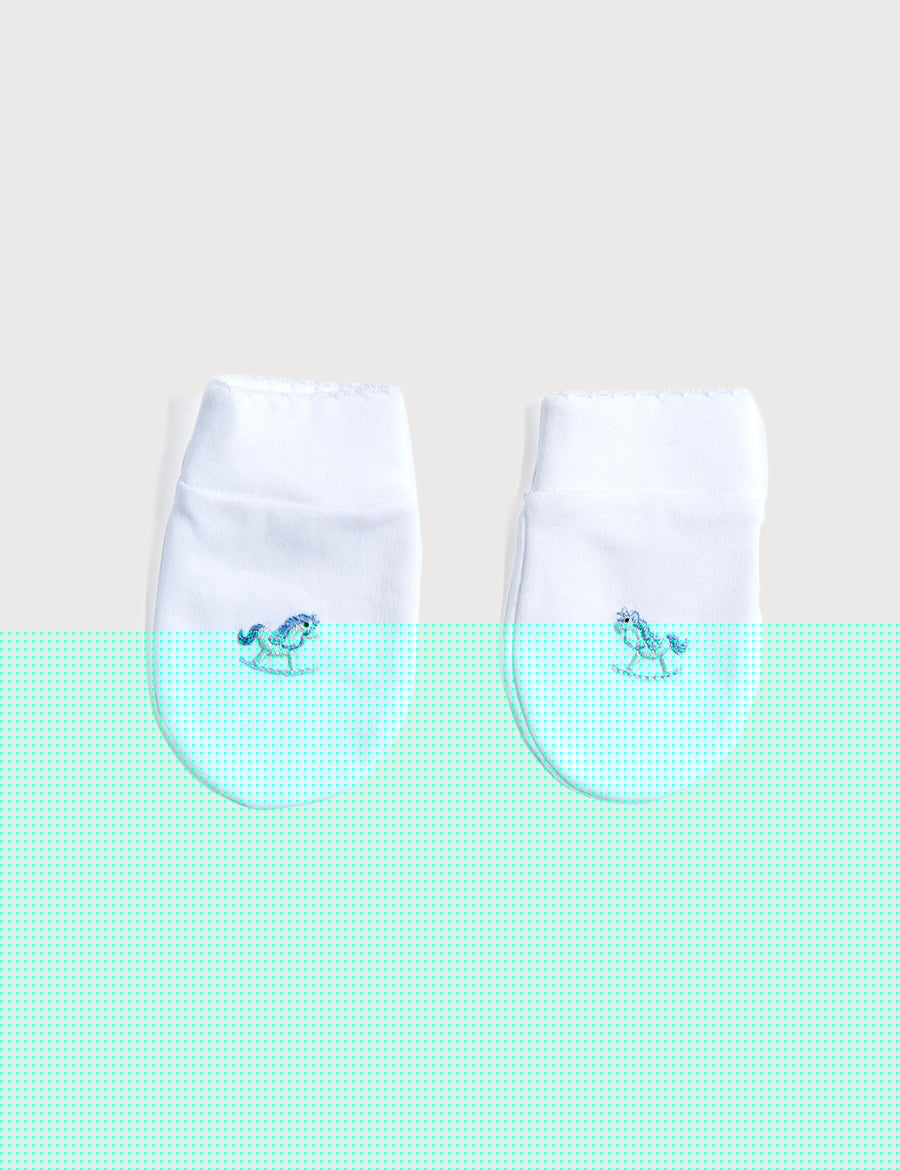 Newborn Mittens with Rocking Horse Embroidery Blue (1-3mths) Accessories  from Pepa London