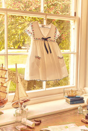 Embroidered Mariner Collar Short Sleeve Dress in White (12mths-10yrs) DRESSES from Pepa London
