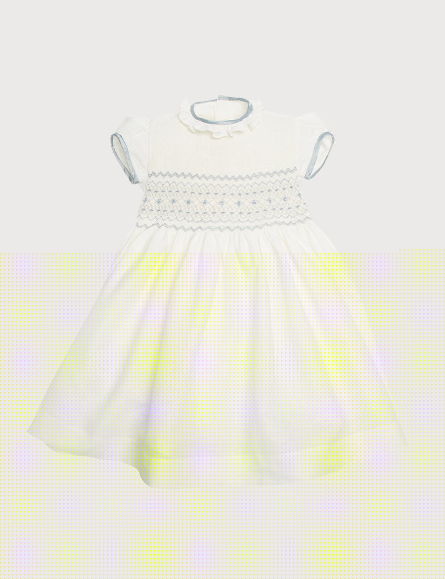 Ivory Hand Smocked Occasion Dress with Blue Details (6mths-8yrs) Dresses from Pepa London