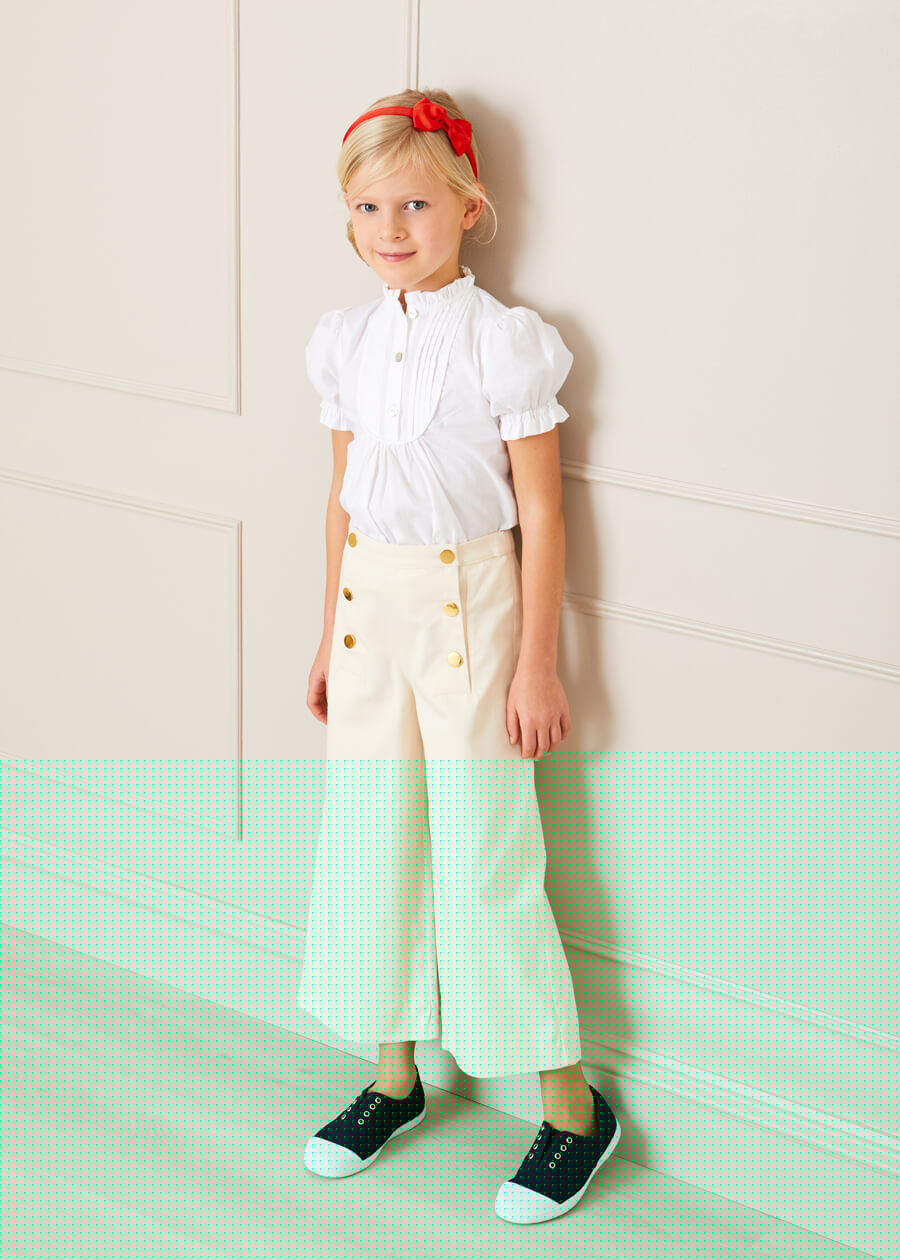 Frilly Neck Pleated Short Sleeve Blouse in White (18mths-10yrs) Blouses  from Pepa London