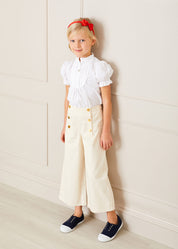 Frilly Neck Pleated Short Sleeve Blouse in White (18mths-10yrs) Blouses  from Pepa London