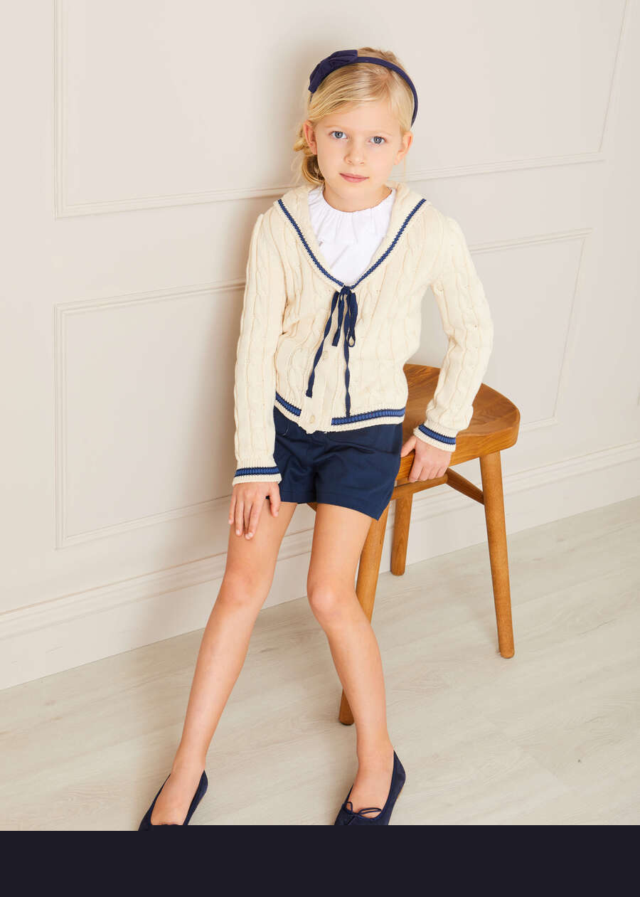 Cable Knit Mariner Cardigan in Beige (4-10yrs) Knitwear  from Pepa London