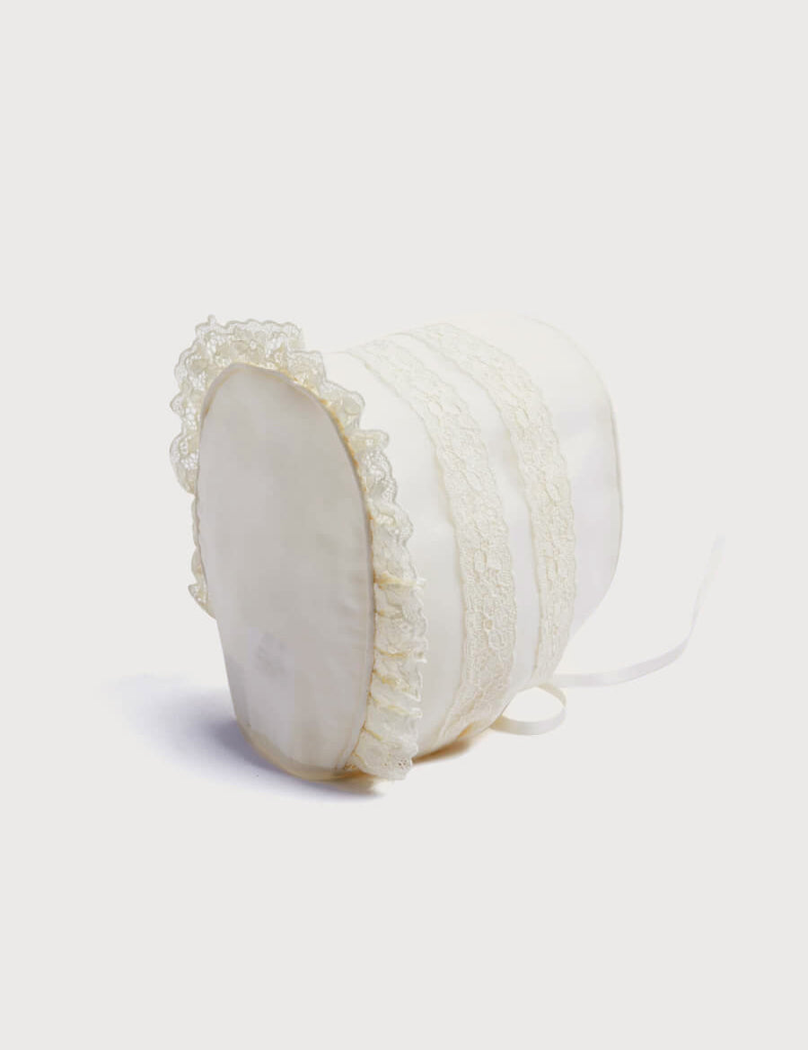 Lace Trim Bonnet in Ivory (3mths-2yrs) Bonnets  from Pepa London