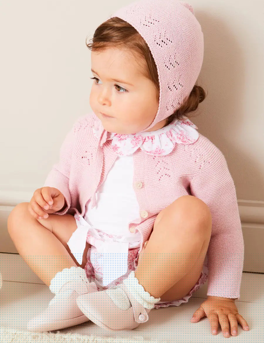 Openwork Cotton Knitted Bonnet in Pink (S-L) BONNETS from Pepa London