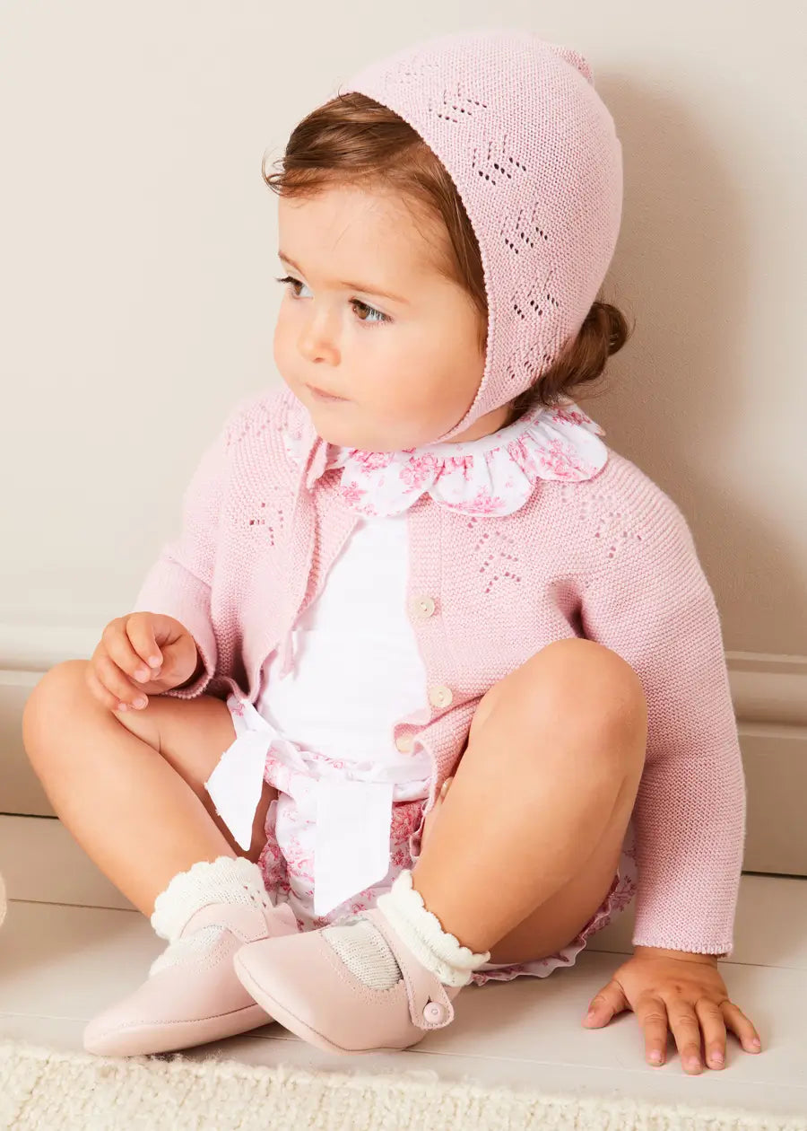 Openwork Cotton Cardigan in Pink (6mths-10yrs) KNITWEAR from Pepa London