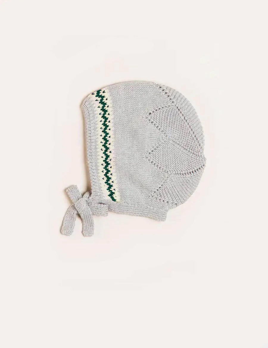 Fair Isle Detail Knitted Bonnet in Grey (S-L) Knitted Acc  from Pepa London