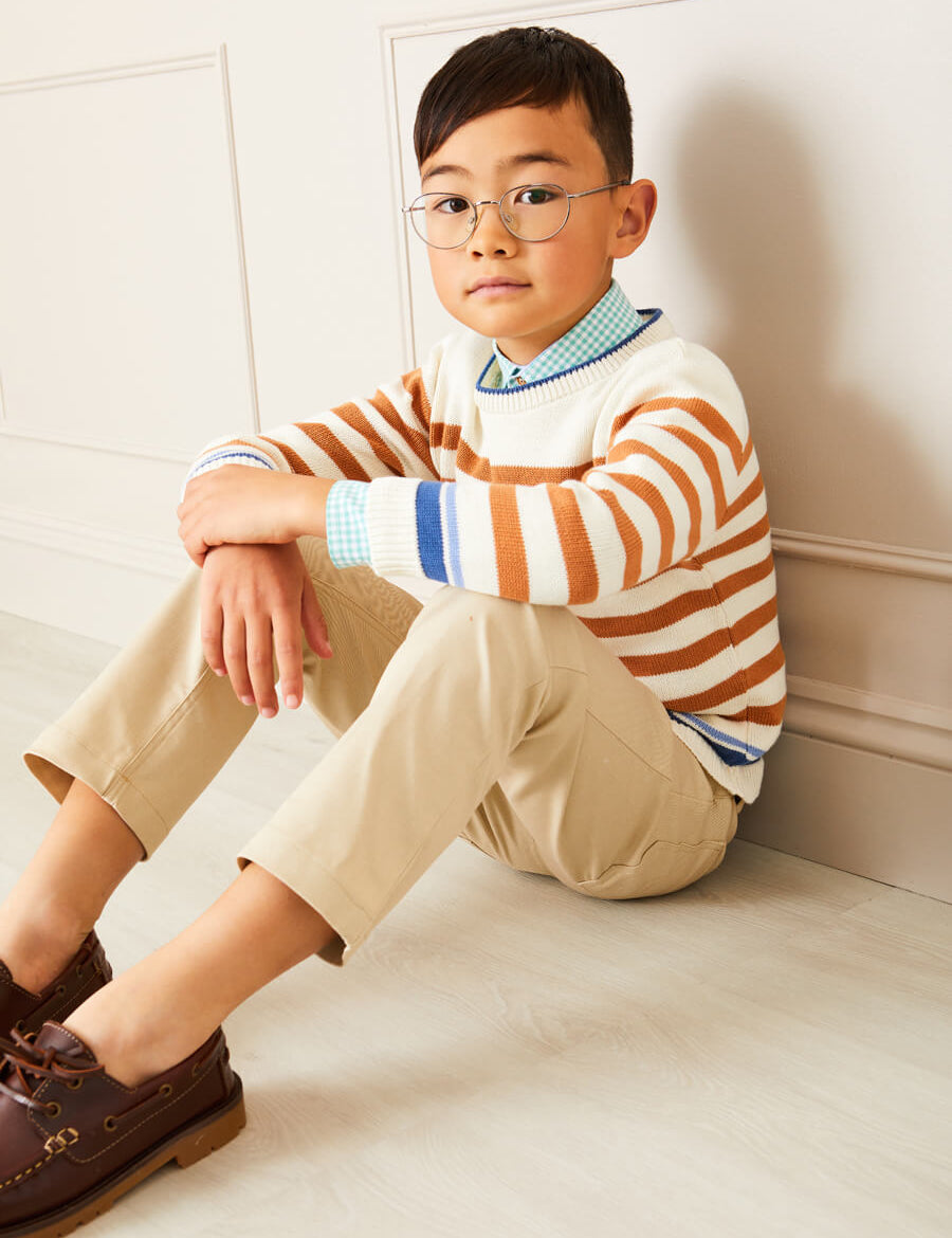 Striped Crewneck Jumper in Camel (12mths-10yrs) Knitwear  from Pepa London