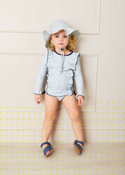 Matilda Floral Print Ruffle Trim Long Sleeve Swim Set in Blue (12mths-6yrs) Swimwear  from Pepa London