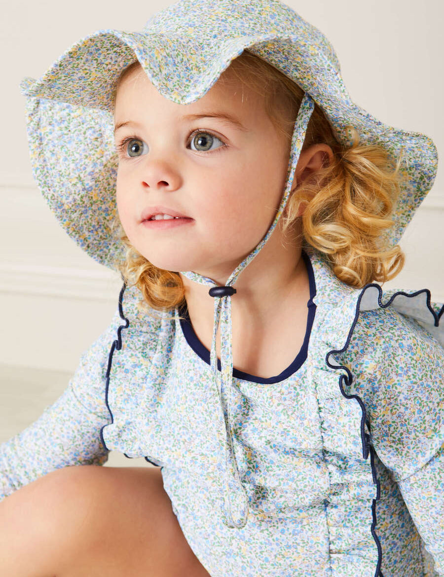 Matilda Floral Print Beach Hat in Blue (1-8yrs) Accessories  from Pepa London
