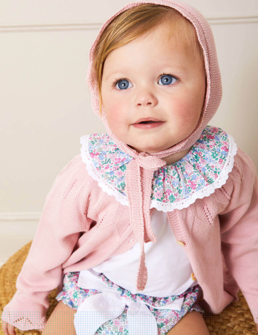 Openwork Knitted Bonnet in Pink (S-L) Knitted Accessories  from Pepa London