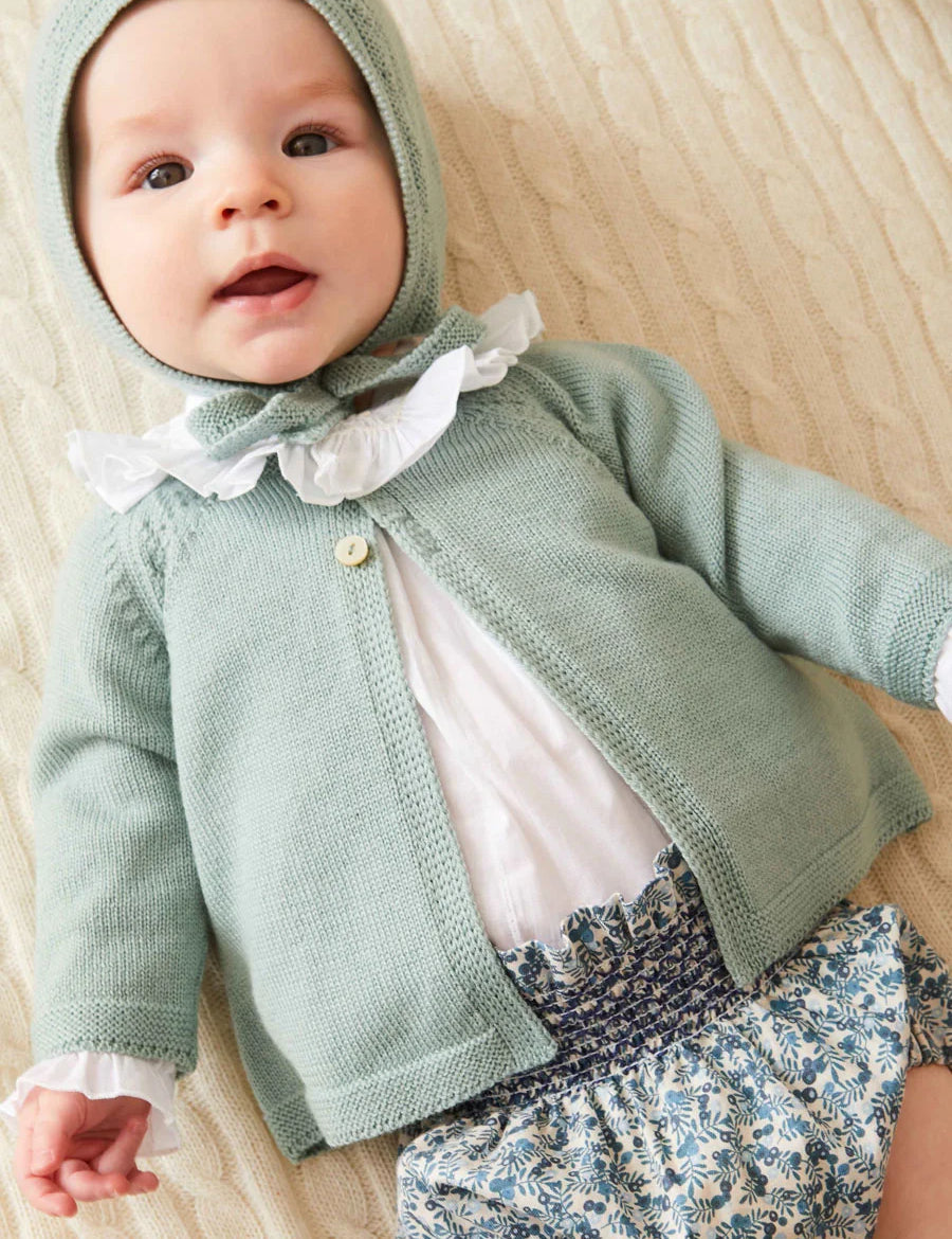 Two Button Baby Cardigan in Green (1-9mths) Knitwear  from Pepa London