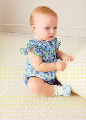 Olivia Floral Smocked Ruffle Collar Sleeveless Romper in Blue (6mths-2yrs) ROMPERS from Pepa London