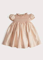 Girls Silk Hand Smocked Celebration Dress in Pink (6mths-10yrs) Dresses from Pepa London