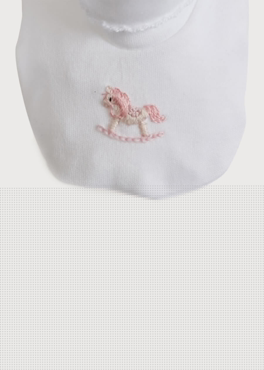 Newborn Booties With Rocking Horse Embroidery Pink (1-3mths) Knitted Accessories  from Pepa London