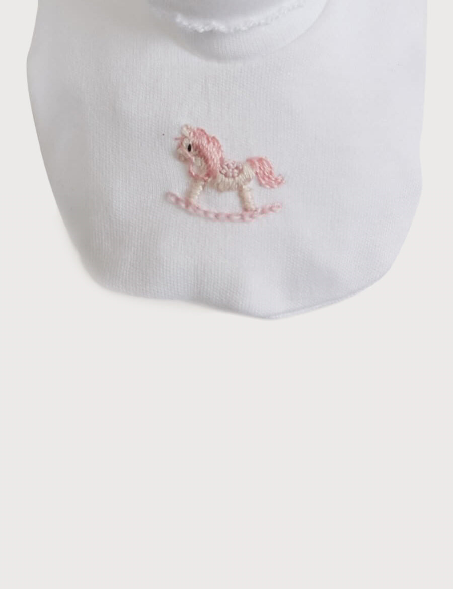 Old Newborn Booties With Rocking Horse Embroidery Pink (0-3mths) Knitted Accessories  from Pepa London