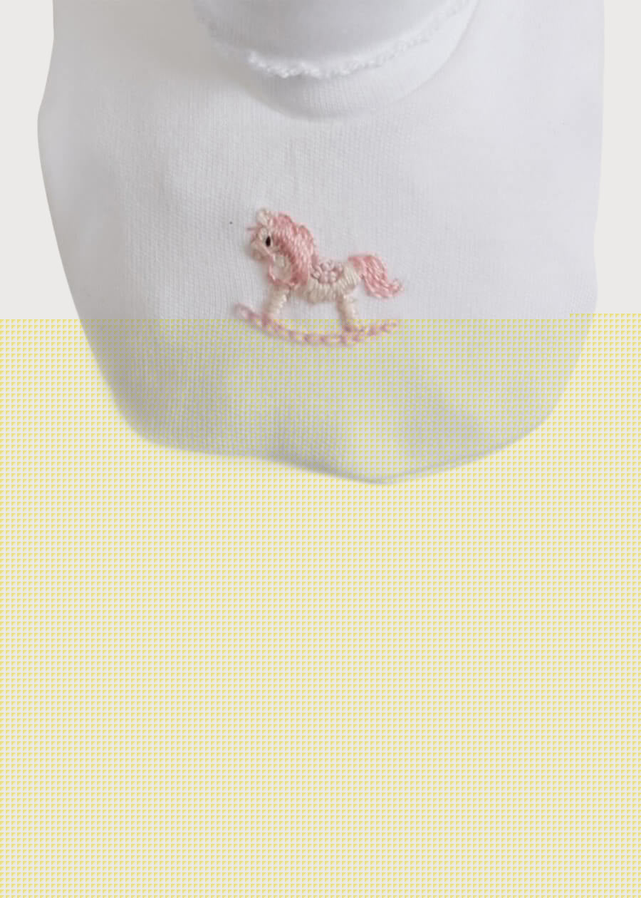 Old Newborn Booties With Rocking Horse Embroidery Pink (0-3mths) Knitted Accessories  from Pepa London