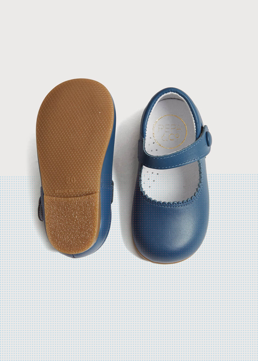 Leather Mary Jane Baby Shoes in French Blue (20-26EU) Shoes from Pepa London