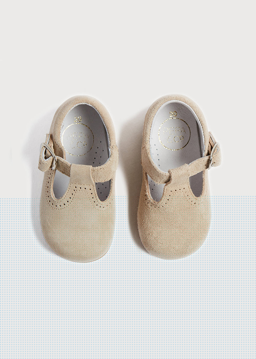 T-Bar Suede Baby Shoes in Beige (20-24EU) Shoes  from Pepa London