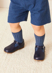 Leather T Bar Baby Shoes in Navy (20-26EU) Shoes  from Pepa London