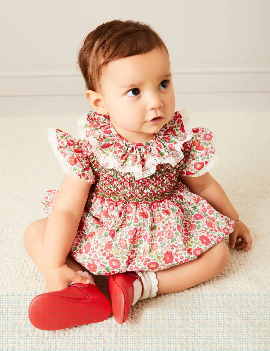 Margot Floral Romper in Red Made with Liberty Fabric (6m-2yrs) ROMPERS from Pepa London