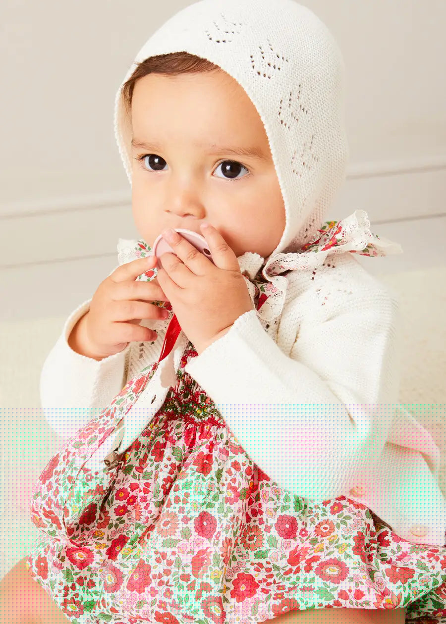 Openwork Cotton Knitted Bonnet in Cream (S-L) BONNETS from Pepa London