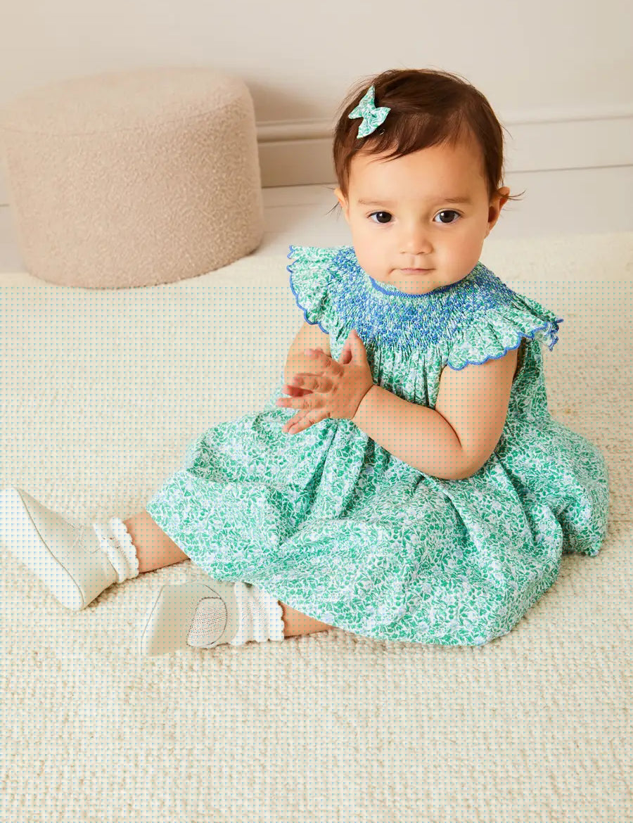 Adelaide Floral Small Bow Hair Clip in Green HAIR ACCESSORIES from Pepa London