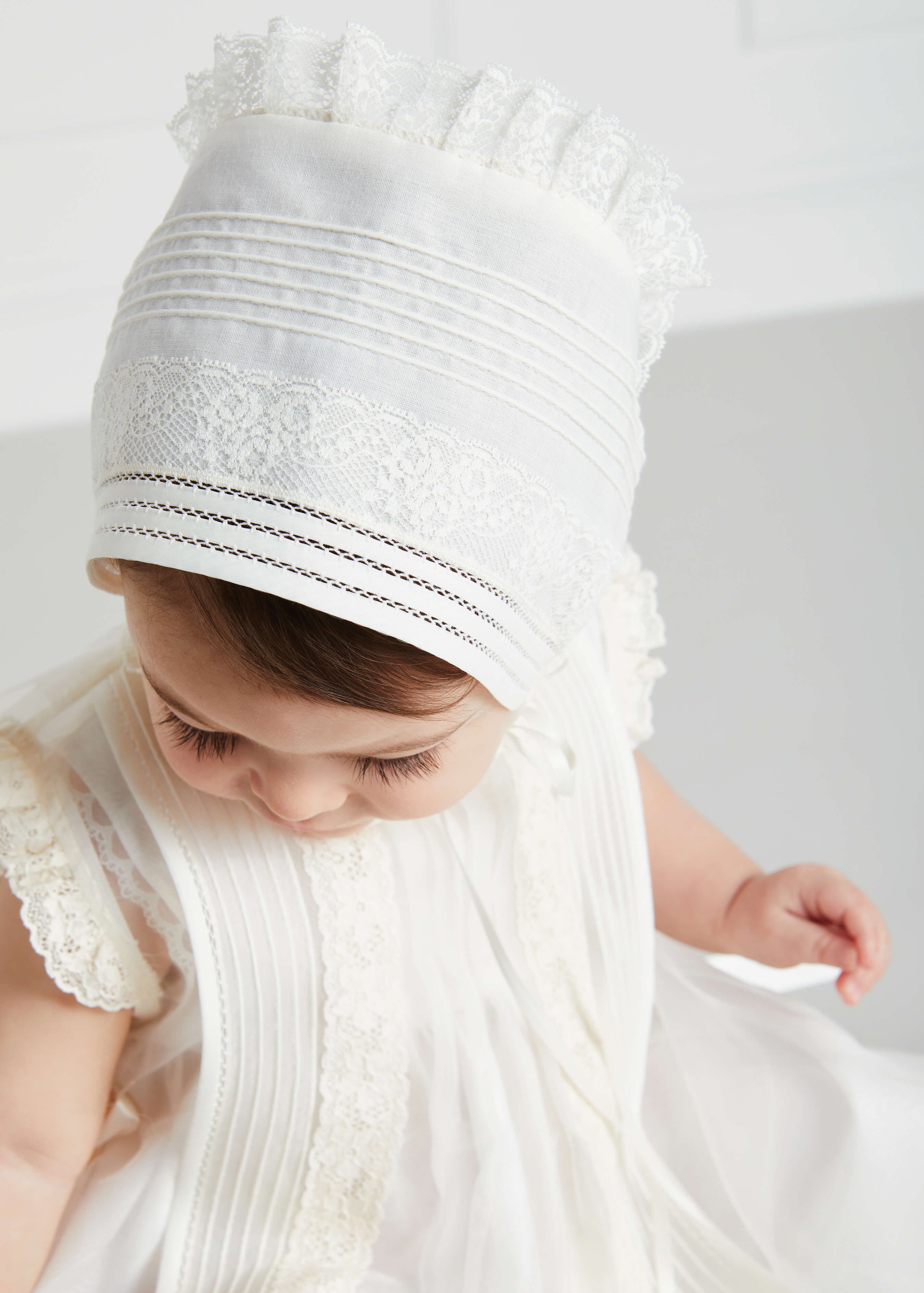Lace Trim Fine Pleated Dress in Ivory (3mths-5yrs) Dresses from Pepa London