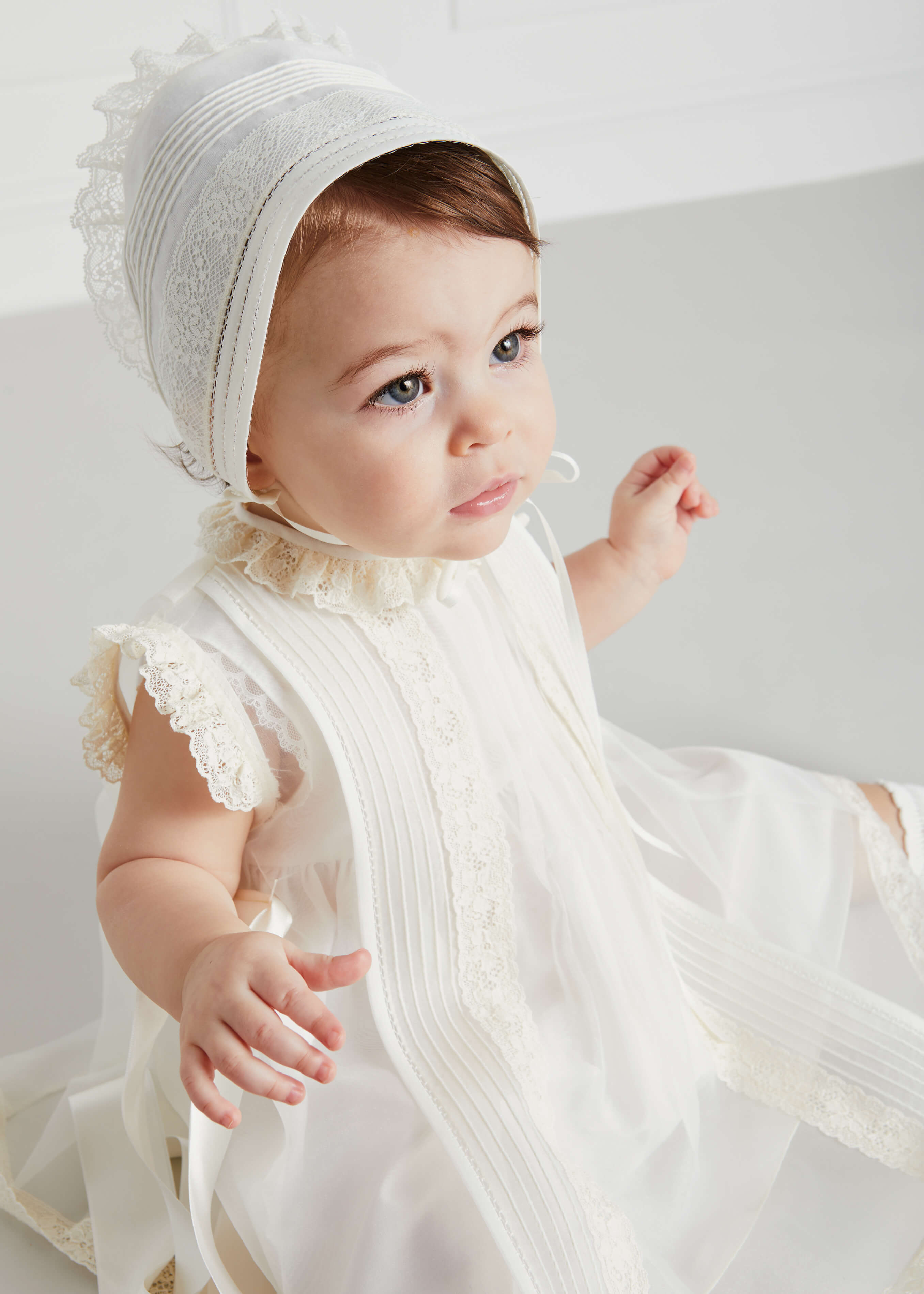 Lace Trim Fine Pleated Dress in Ivory (3mths-5yrs) Dresses from Pepa London