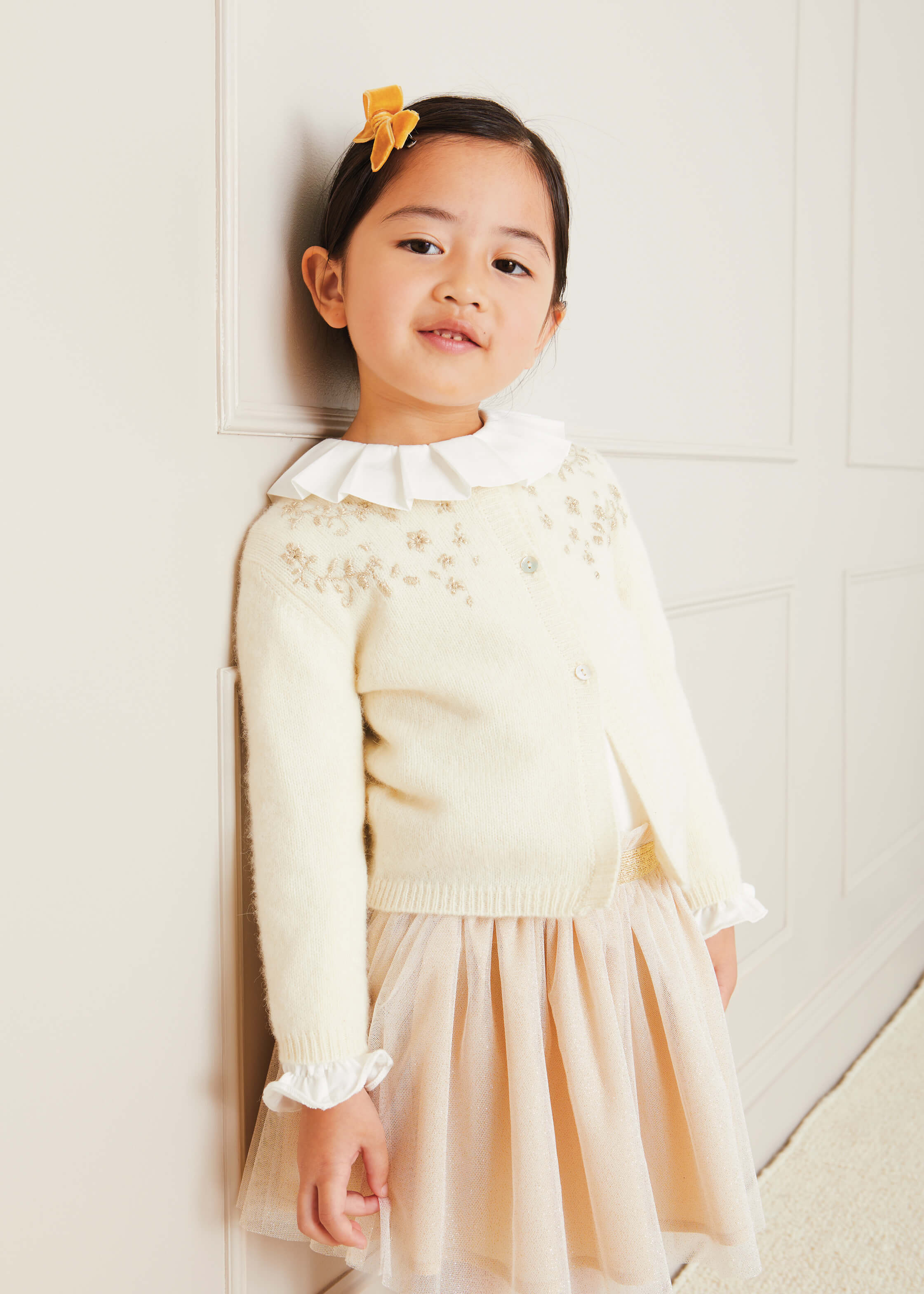 Ruffle Collar Long Sleeve Top In Cream (18mths-10yrs) TOPS & BODYSUITS  from Pepa London